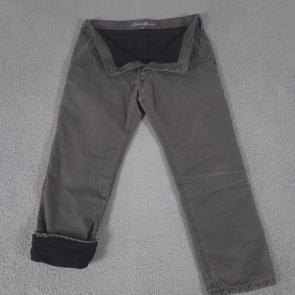 Eddie Bauer Jeans Mens 38x32 Gray Cargo Fleece Lined Straight Leg Denim Thermal